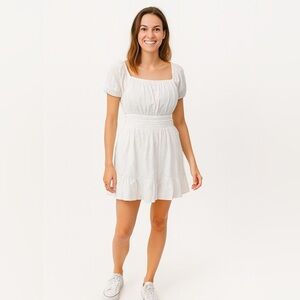Sincerely Jules Open Back Square Neck Lace Crisp White Dress